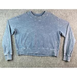 Blue Distressed Cropped Sweatshirt Size L Top Long Sleeve